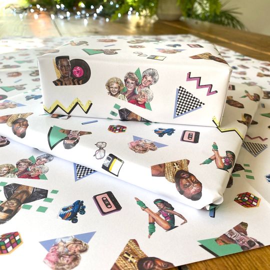 1980s Pop Culture Gift Wrap, Retro Nostalgia