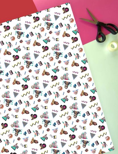 1980s Pop Culture Gift Wrap, Retro Nostalgia