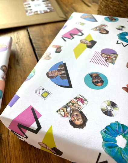 90s Nostalgia Wrapping Paper: Retro Icons, Bold Shapes, Hand-Cut Collage