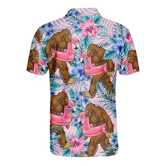 Bigfoot Golf Polo Shirts for Men, Bigfoot Sasquatch Golf Player Polo Shirts