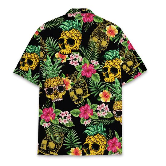 Pineapple Skull Hawaiian Shirts for Men, Funny Skull Halloween