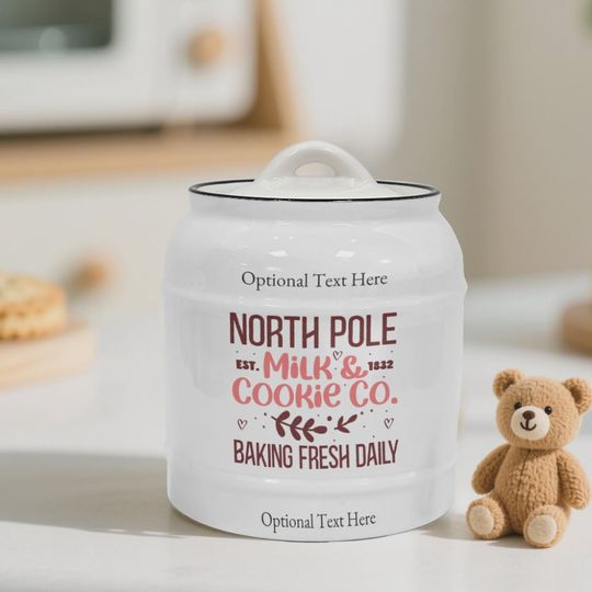 Custom North Pole Cookie Jar, Personalized Christmas Gift, Holiday Kitchen Decor