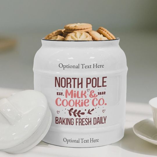 Custom North Pole Cookie Jar, Personalized Christmas Gift, Holiday Kitchen Decor
