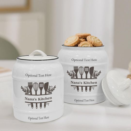 Custom Kitchen Utensil Monogram Cookie Jar, Personalized Cooking Gift, Monogrammed Kitchen Decor