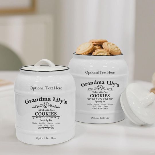 Custom Grandma Cookie Jar  Personalized Ceramic Jar, Baked with Love, Family Names, Gift for Grandma or Mom, Kitchen Decor