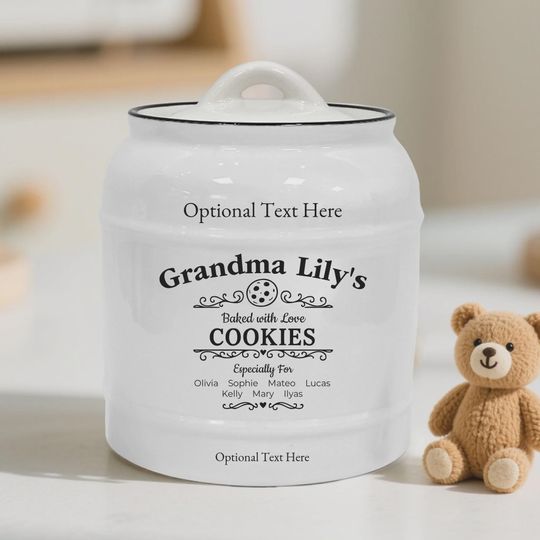 Custom Grandma Cookie Jar  Personalized Ceramic Jar, Baked with Love, Family Names, Gift for Grandma or Mom, Kitchen Decor