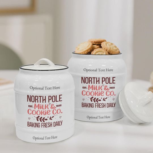 Custom North Pole Cookie Jar, Personalized Christmas Gift, Holiday Kitchen Decor
