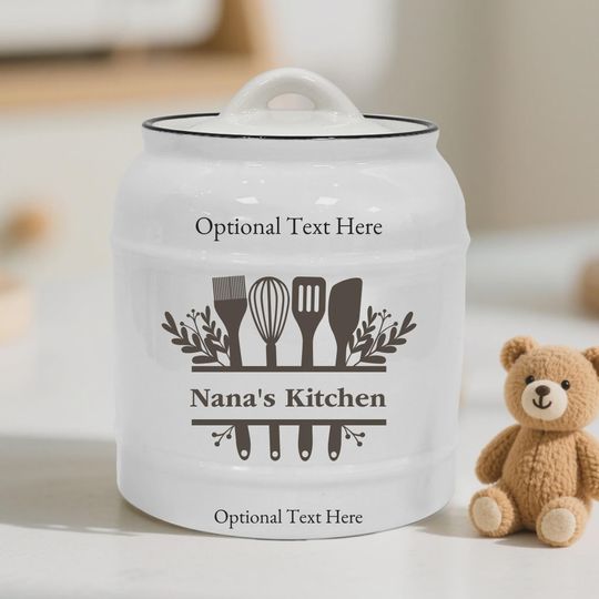 Custom Kitchen Utensil Monogram Cookie Jar, Personalized Cooking Gift, Monogrammed Kitchen Decor