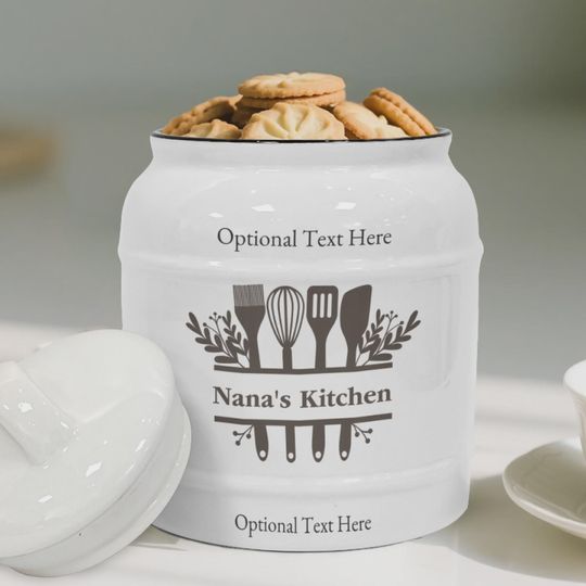 Custom Kitchen Utensil Monogram Cookie Jar, Personalized Cooking Gift, Monogrammed Kitchen Decor
