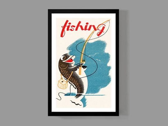 Fun Vintage Fishing Poster - Fun Retro Fishing Print - Travel Poster