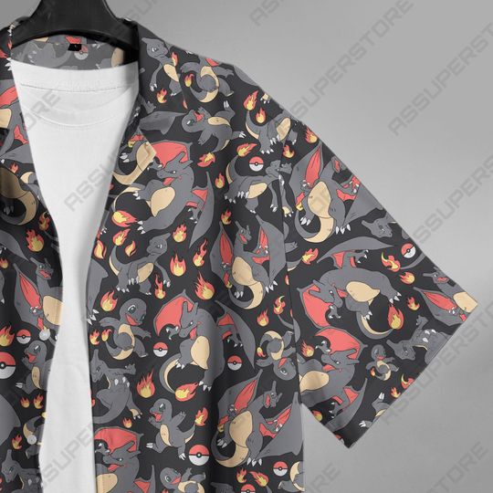 Charmander Charizard Hawaiian Button-Up Shirt Fire Charmander Shirt Gift
