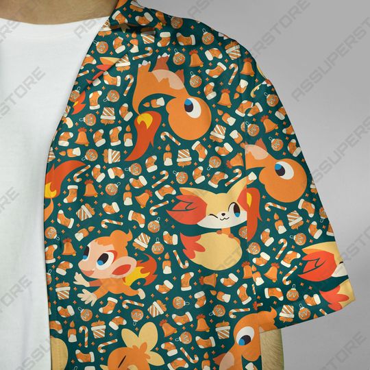 Charmander Hawaiian Button Up Shirt,  Fire Charmander Shirt Gift