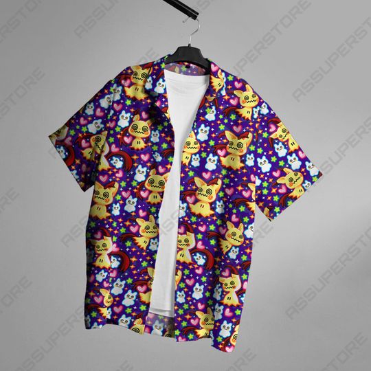 Mimikyu Ghost Hawaiian Button-Up Shirt Mimikyu Ghost Shirt Gift