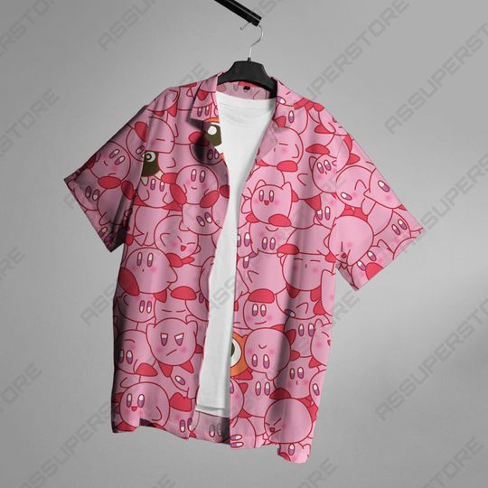 Kirby Hawaiian Button-Up Shirt Anime Hawaii Shirt Gift