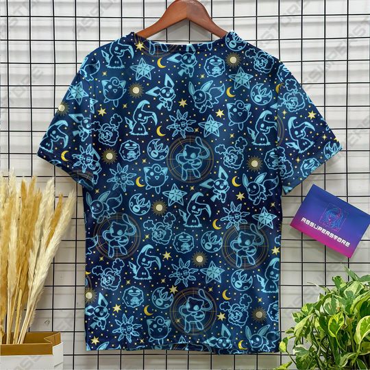 Pika Jigglypuff Neon Blue Funny Tshirt Mew Jigglypuff Design Tshirt