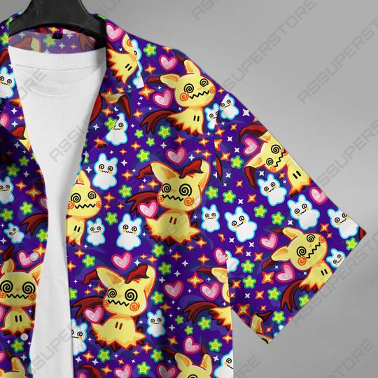 Mimikyu Ghost Hawaiian Button-Up Shirt Mimikyu Ghost Shirt Gift