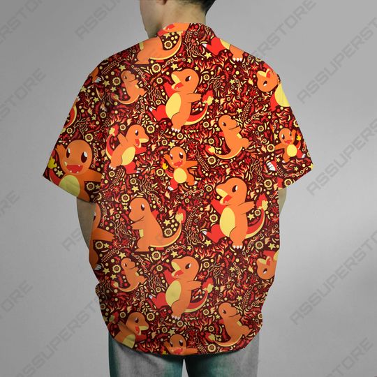 Charmander Hawaiian Japanese Anime Button-Up Shirt Summer Hawaiian Fire Charmander Shirt Gift