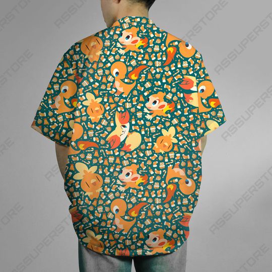 Charmander Hawaiian Button Up Shirt,  Fire Charmander Shirt Gift