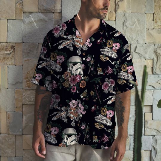 3D Tropical Floral Stormtrooper Button Shirt Tropical Hawaiian Shirt