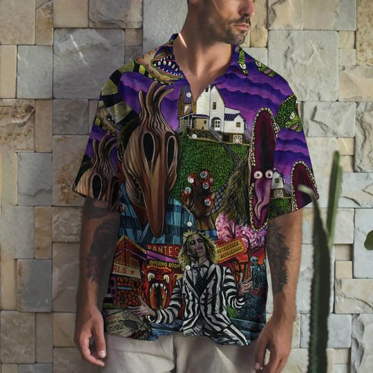 3D Horror Beetlejuice Tropical Hawaiian Shirt, Aloha Shirt, Halloween Beetlejuice  Horror Button Up Shirt For Fans