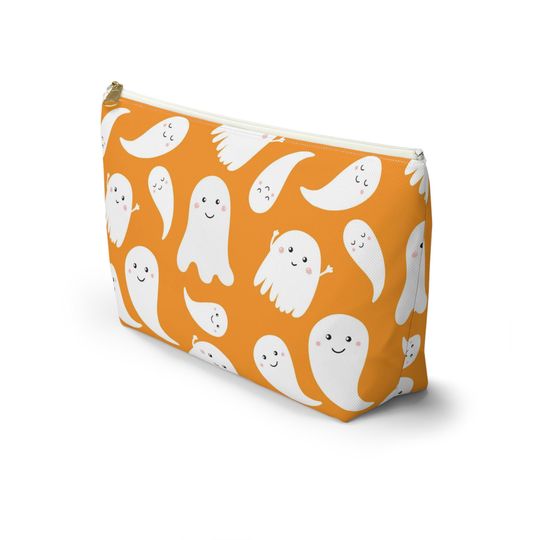 Ghost Zippered Makeup Pouch, Halloween Accessory Bag, Spooky Travel Organizer