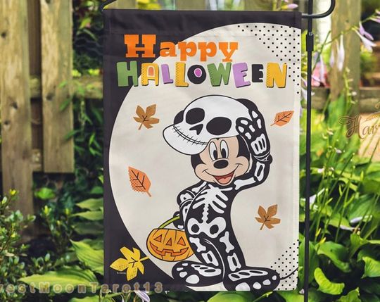 Personalized Skeleton Mickey Mouse Halloween Garden Flag