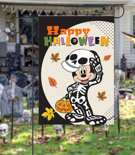 Personalized Skeleton Mickey Mouse Halloween Garden Flag