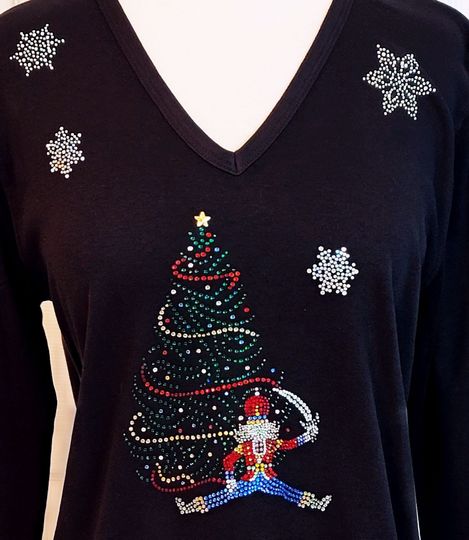 Plus Size Full Length Leggings All Rhinestone Embellished Christmas Tree