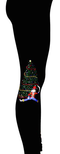 Plus Size Full Length Leggings All Rhinestone Embellished Christmas Tree