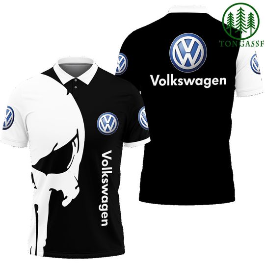 Volkswagen black and white skull 3d polo shirt