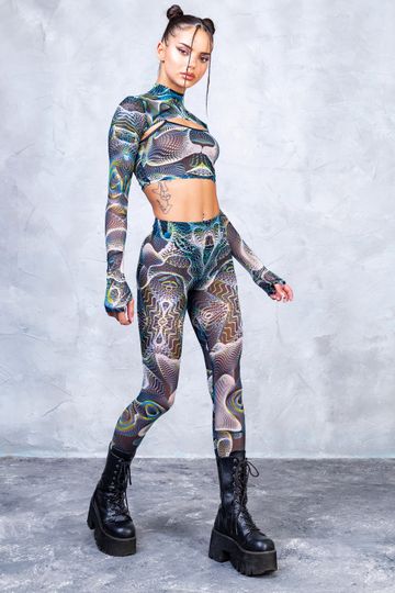 Mesh Leggings, Mesh Pants, Psychedelic Mesh Leggings, Transparent Leggings