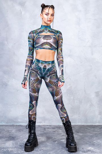 Mesh Leggings, Mesh Pants, Psychedelic Mesh Leggings, Transparent Leggings