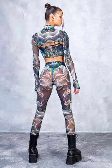 Mesh Leggings, Mesh Pants, Psychedelic Mesh Leggings, Transparent Leggings