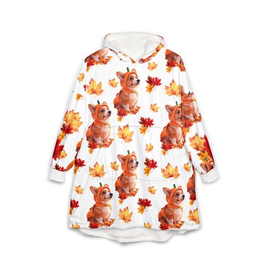Corgi Hooded Blanket: Cozy Polyester Fleece Wearable
