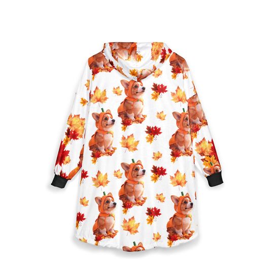 Corgi Hooded Blanket: Cozy Polyester Fleece Wearable