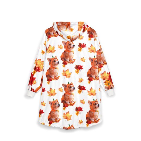 Corgi Hooded Blanket: Cozy Polyester Fleece Wearable