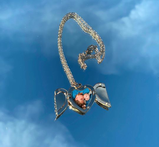 Personalized Photo Locket Necklace: Heart & Angel Wings - Valentine's Gift