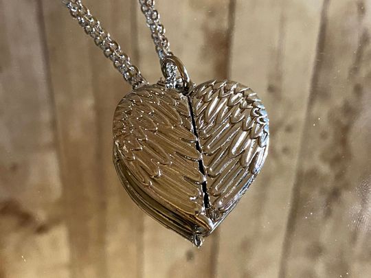 Personalized Photo Locket Necklace: Heart & Angel Wings - Valentine's Gift