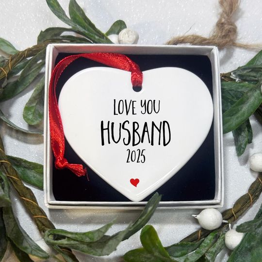 Husband Christmas Ornament: Keepsake Ceramic Heart, Tree Decoration