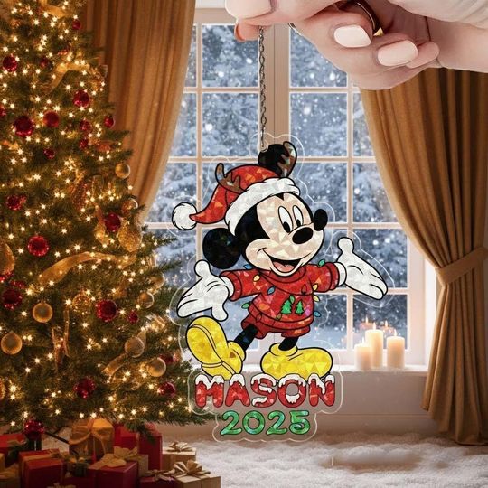 Custom Name Mickey Mouse Wavy Acrylic Ornament, Holiday Gift Idea 2025