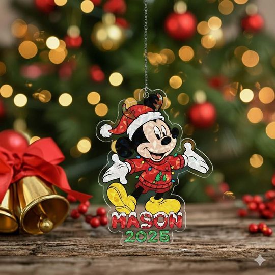 Custom Name Mickey Mouse Wavy Acrylic Ornament, Holiday Gift Idea 2025