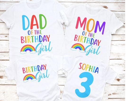 Rainbow birthday shirt, girl birthday shirt, girl birthday party, rainbow party, rainbow shirt, Girl rainbow birthday shirt, pink white tee