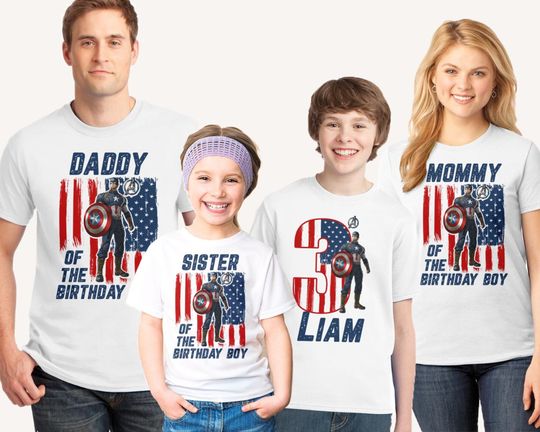 Captain America Birthday Shirt, Personalized Captain America Shirts, Captain America Family Shirts, Captain tee, Matching shirts, Raglan