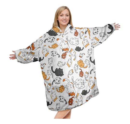 Discover Cat Pattern Wearable Blanket Hoodie, Wearable Sherpa Fleece Hooded Blanket