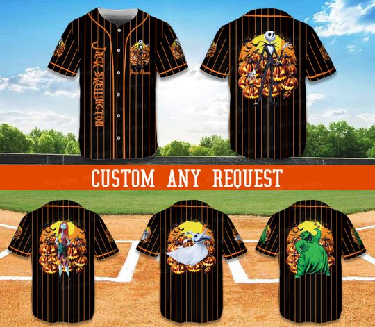 Custom Jack Skellington And Sally Halloween Baseball Jersey Ddisney Cartoon Jersey