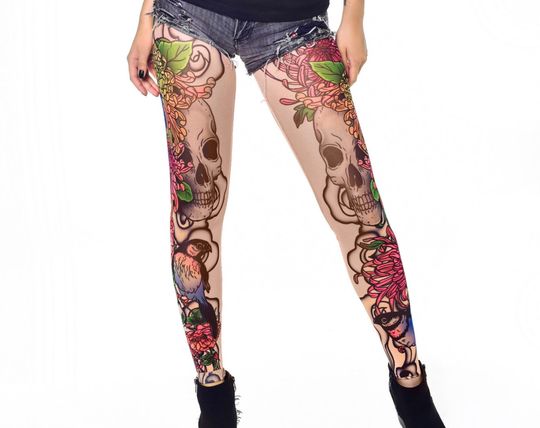 BIRDS & SKULL - Womens Printed Leggings