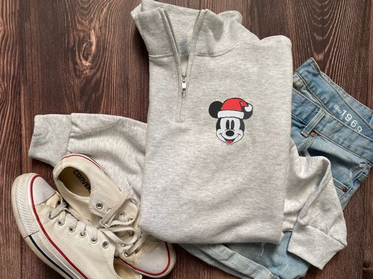 Christmas Mickey Mouse Embroidered Quarter Zip Sweatshirt