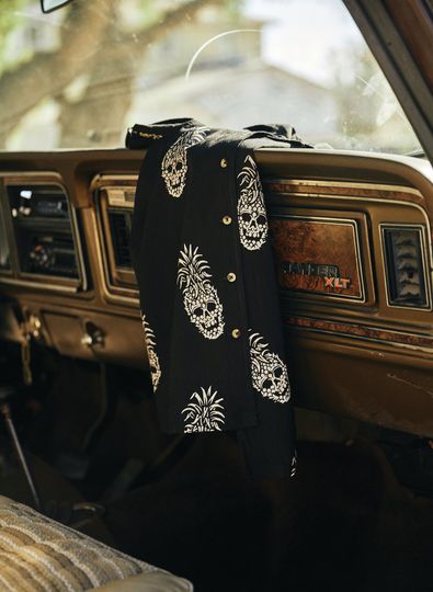 Permanent Vacation Button-Up Shirt | Pineapple Skull All Over Print | Tattoo Flash