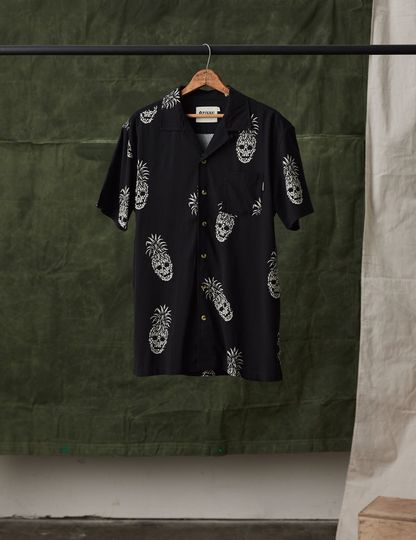 Permanent Vacation Button-Up Shirt | Pineapple Skull All Over Print | Tattoo Flash
