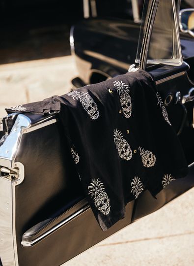 Permanent Vacation Button-Up Shirt | Pineapple Skull All Over Print | Tattoo Flash